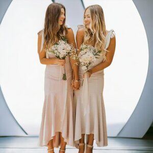 Show Me Your Mumu Barcelona Ruffle High Low Tie Straps - Champagne Crepe - M